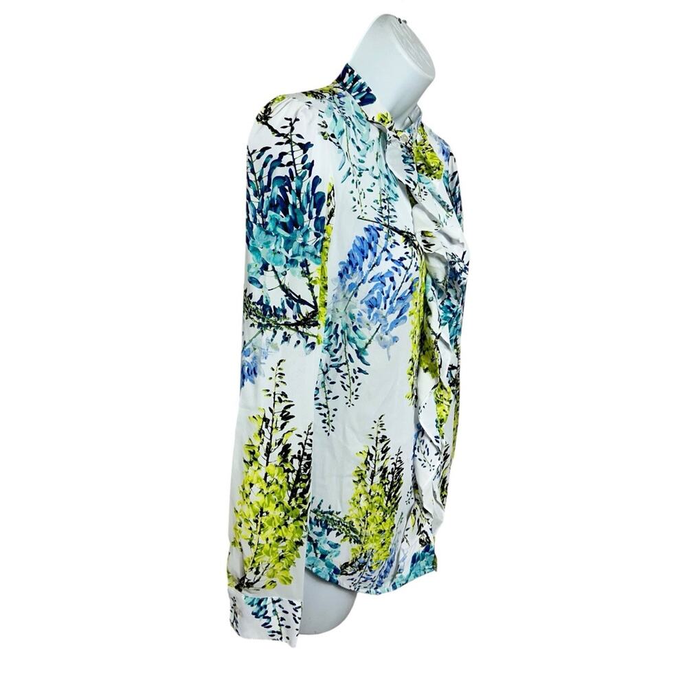 Worthington Floral Long-Sleeve Blouse Sz Small Button Front Ruffle Career Office - Picture 2 of 5